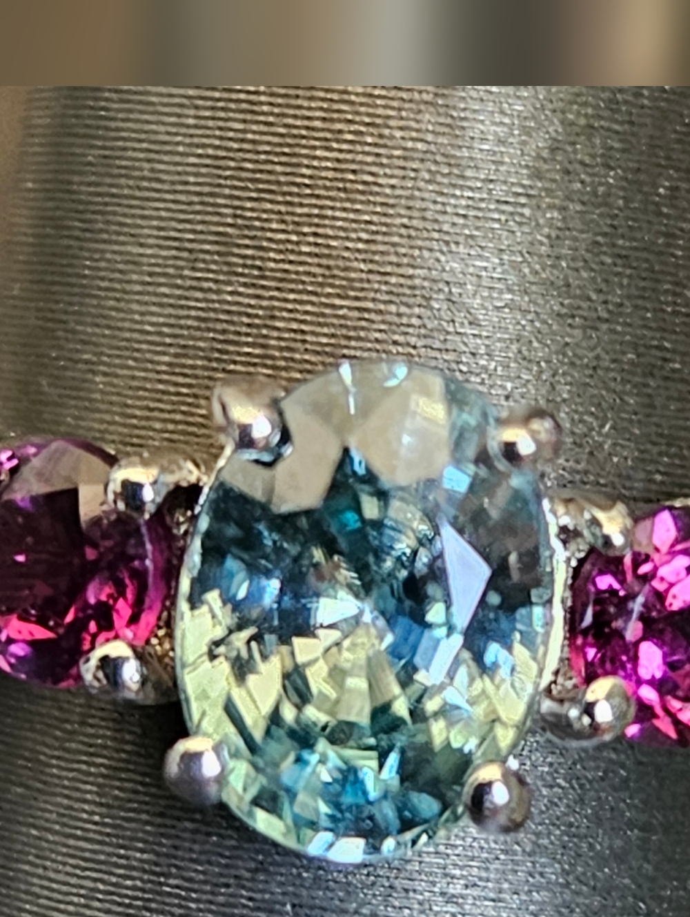 Cambodian Blue Zircon, Multi Gemstone Ring in Platinum Over Sterling Silver